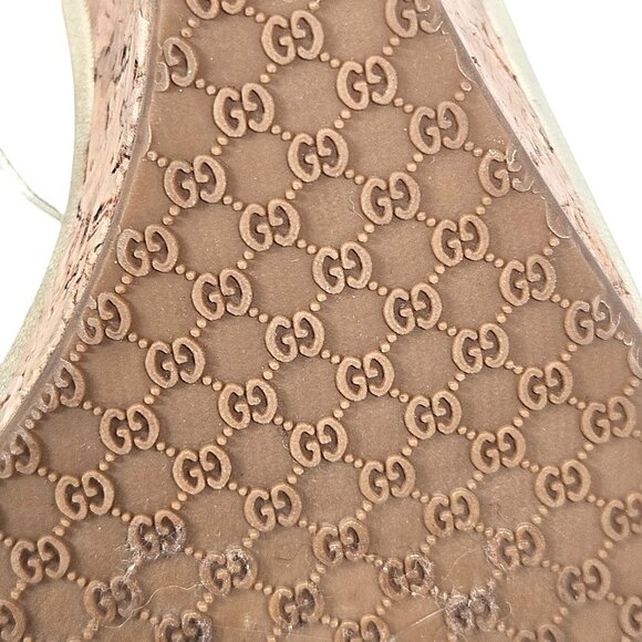 Gucci Women’s Gold Wedge Sandals 8.5 B Cork Heel Minimalist Resort Chic Boho - Picture 9 of 16